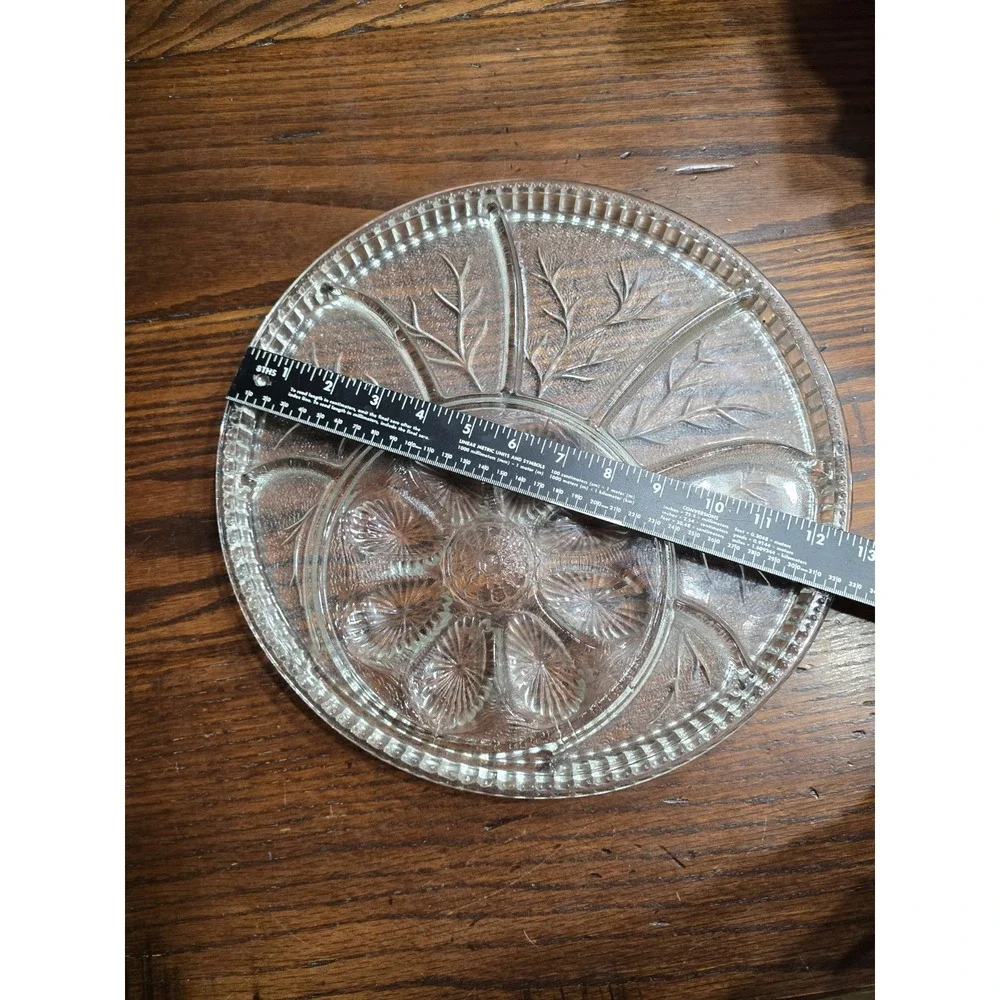 Vintage 70s Clear Pressed Glass Deviled Egg Relish Tray Tree of Life Pattern 11